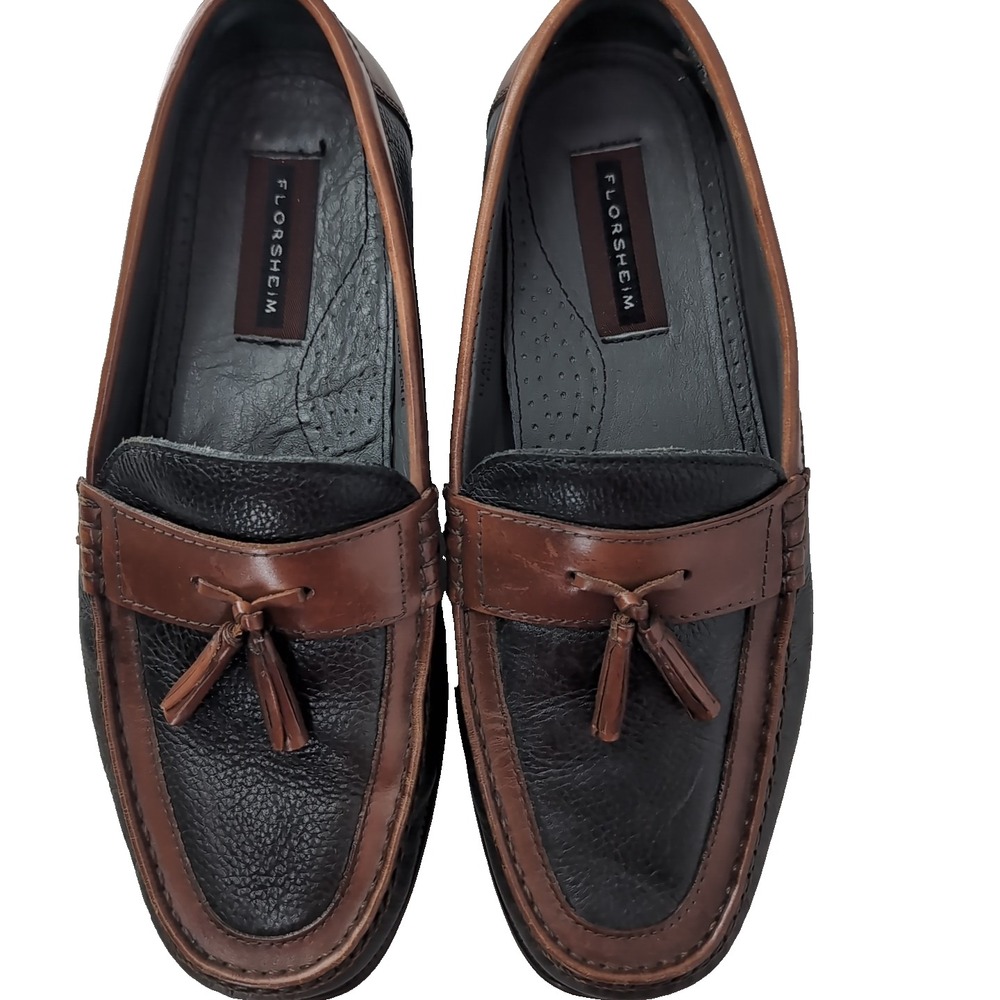 Florsheim Mens Tassel Loafers Two Tone Black Brown Leather K11072 16 Size 9.5 D